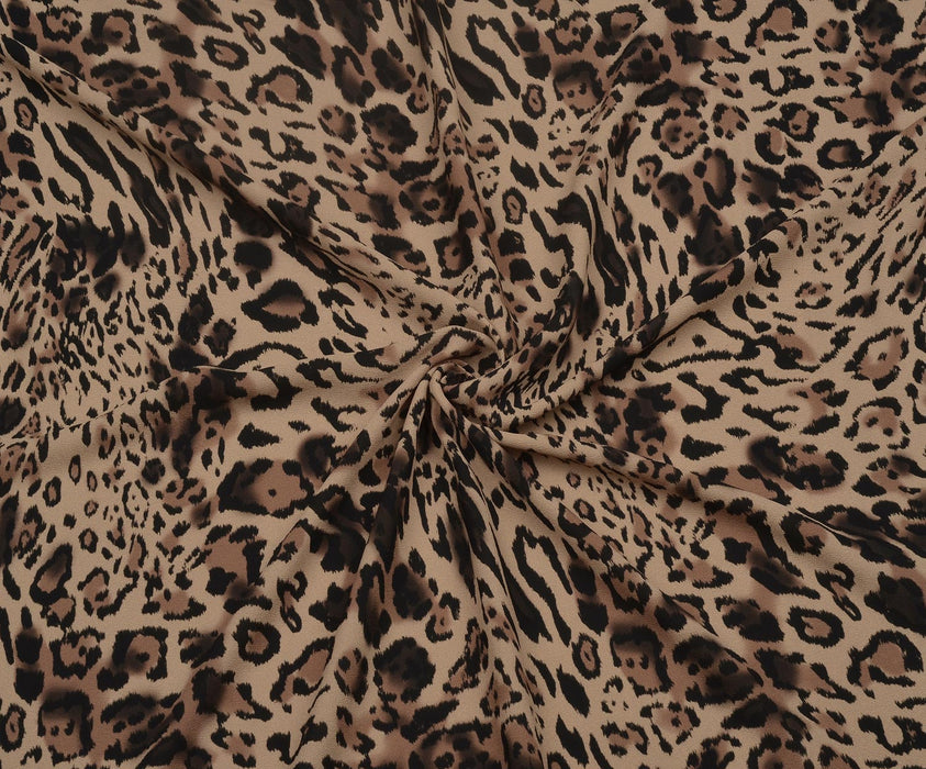 LEOPAR DESENLİ VİSKON KREP KUMAŞ - KARAMEL