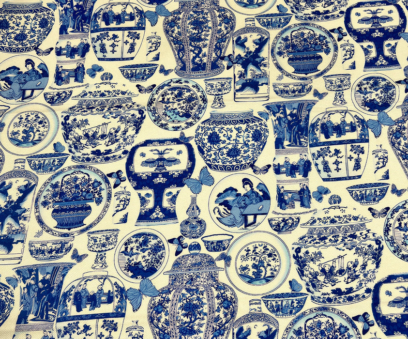BLUE BLANC VAZOLAR DESENLİ DİJİTAL BASKI KUMAŞ - MAVİ