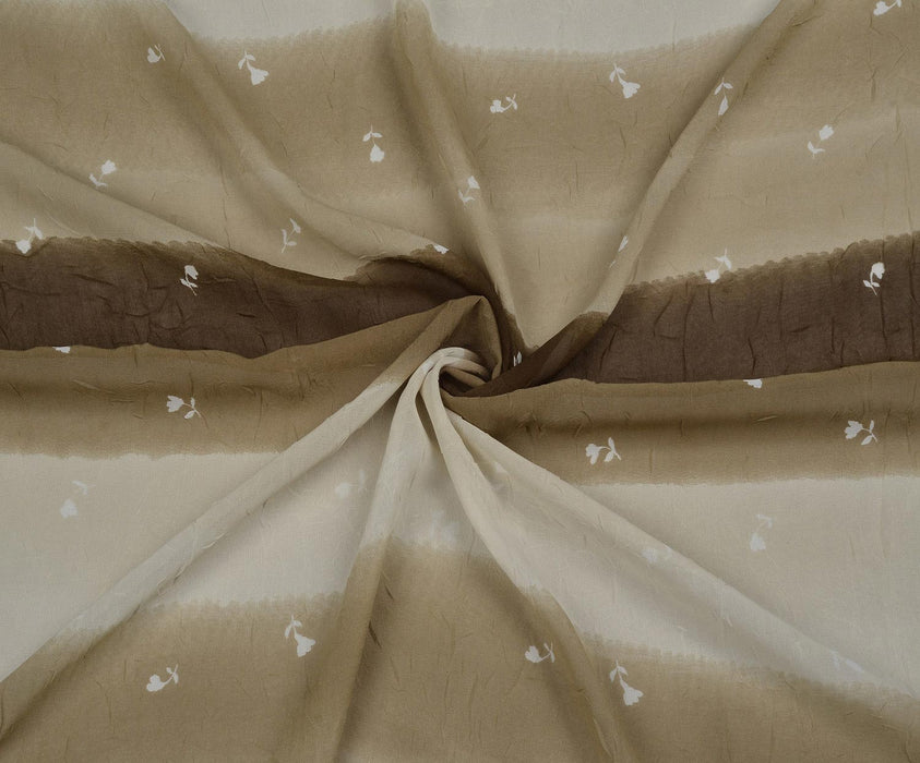 2 METRE ÇİÇEKLİ ÇİZGİLİ ŞİFON KUMAŞ - BEJ