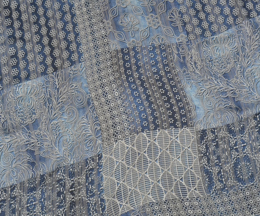 2 METRE SİMLİ ÇİÇEKLİ ŞİFON KUMAŞ - LACİVERT