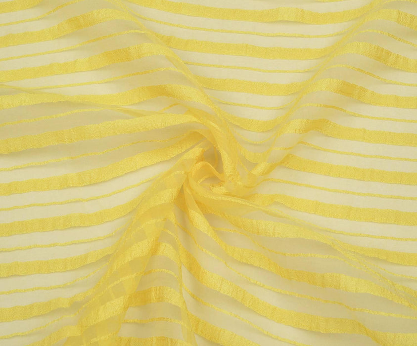 2,4 METRE ŞERİT DESENLİ ORGANZE ŞİFON KUMAŞ - SARI