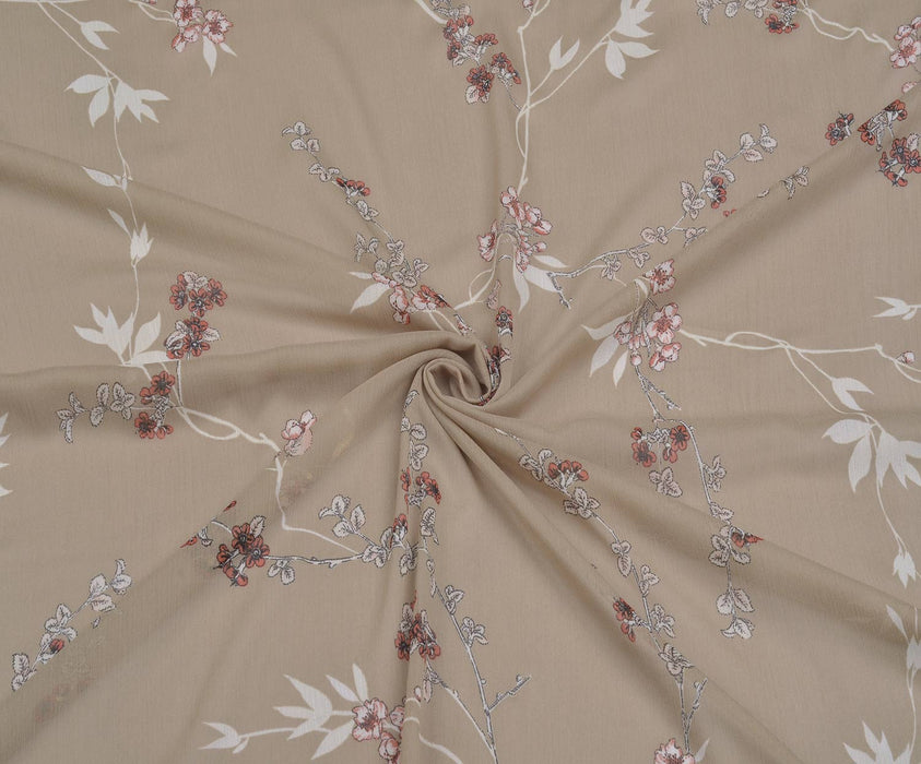 3 METRE ÇİÇEK DESENLİ LUXE ŞİFON - BEJ