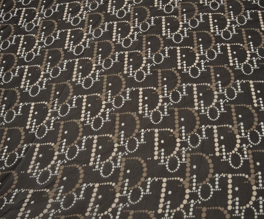 4 METRE YAZI DESENLİ ŞİFON KUMAŞ - SİYAH