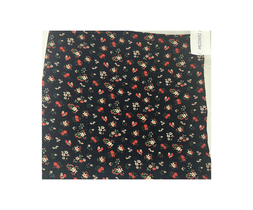 1,2 METRE ÇİÇEKLİ KREP ŞİFON KUMAŞ - SİYAH