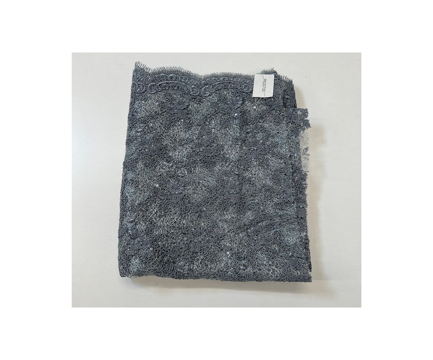 1,4 METRE İŞLEMELİ ABİYELİK DANTEL KUMAŞ - GRİ