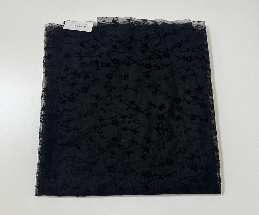 1 METRE İŞLEMELİ TÜL KUMAŞ - SİYAH