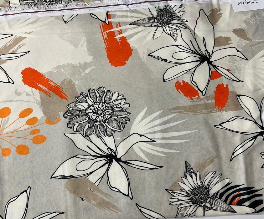 1,4 METRE ÇİÇEK DESENLİ KREP SATEN KUMAŞ - BEJ
