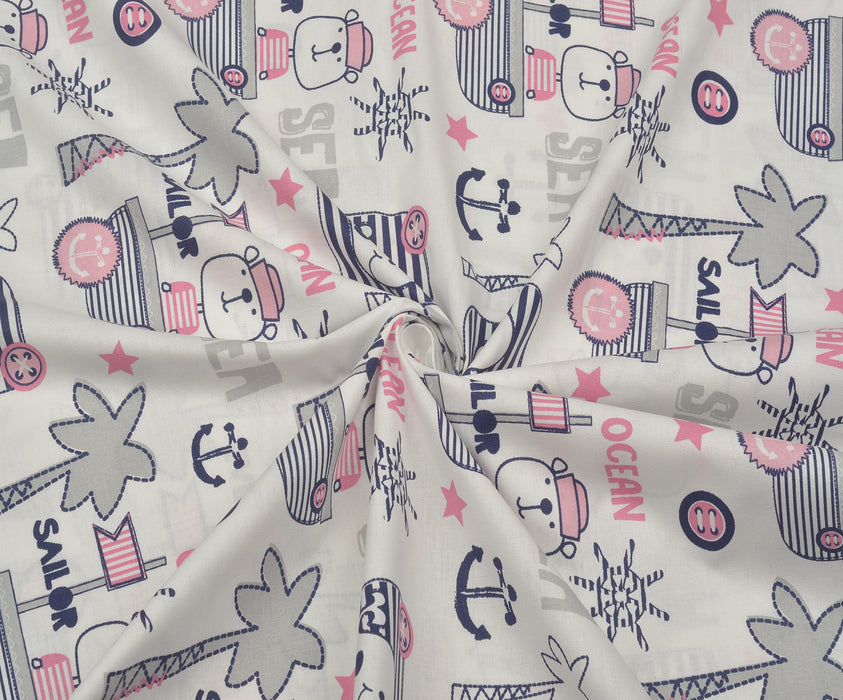 SEVİMLİ DENİZCİ POPLİN KUMAŞ - PEMBE