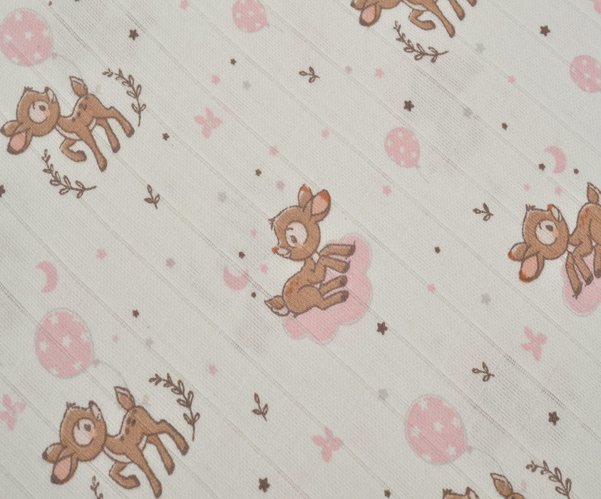 SEVİMLİ YAVRU CEYLAN DESENLİ MÜSLİN BEZİ KUMAŞ - PEMBE