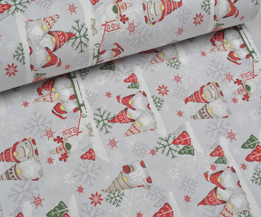 NEVRESİMLİK NOEL DESENLİ POPLİN KUMAŞ - AÇIK GRİ