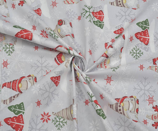 NEVRESİMLİK NOEL DESENLİ POPLİN KUMAŞ - AÇIK GRİ