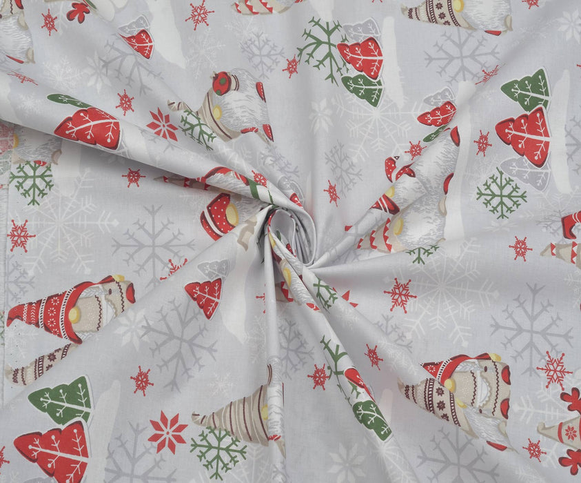 NEVRESİMLİK NOEL DESENLİ POPLİN KUMAŞ - AÇIK GRİ