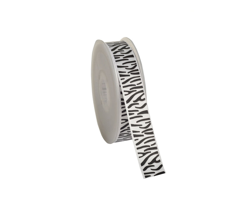 SATEN KURDELE BASKILI ZEBRA DESEN - BEYAZ