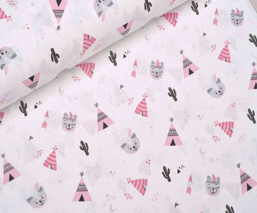 SEVİMLİ DESENLİ POPLİN KUMAŞ - PEMBE