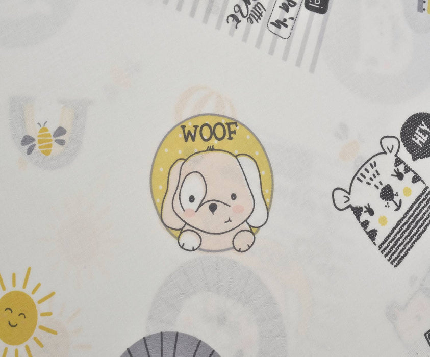 SEVİMLİ KÖPEK DESENLİ POPLİN KUMAŞ - SARI
