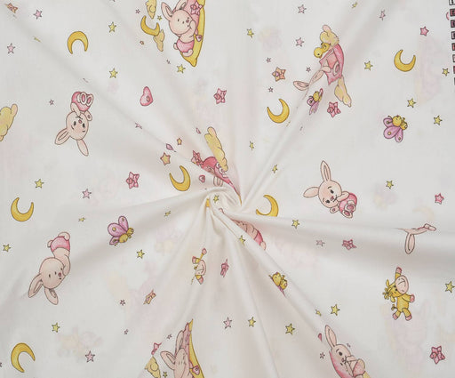 SEVİMLİ UYKUCU TAVŞAN DESENLİ POPLİN KUMAŞ - PEMBE
