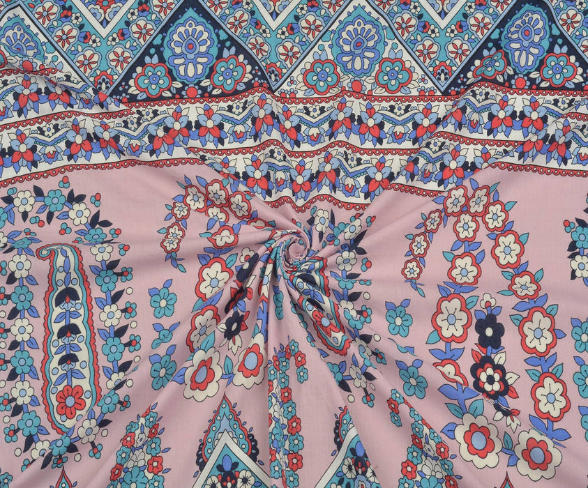 OTANTİK DESENLİ PAMUK VUAL KUMAŞ - PEMBE