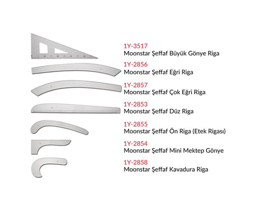 ŞEFFAF PLASTİK RİGA CETVEL TAKIM ( 7 PARÇA )