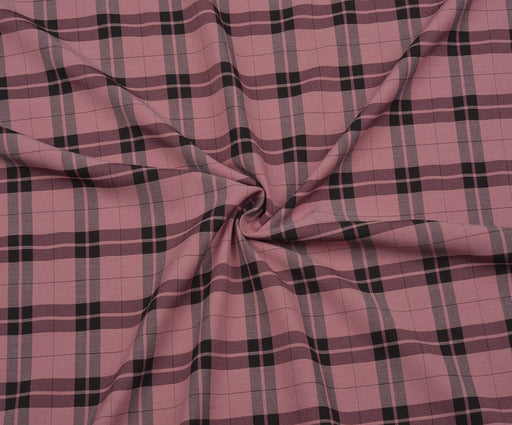 LİKRALI EKOSE DESENLİ KUMAŞ - PEMBE