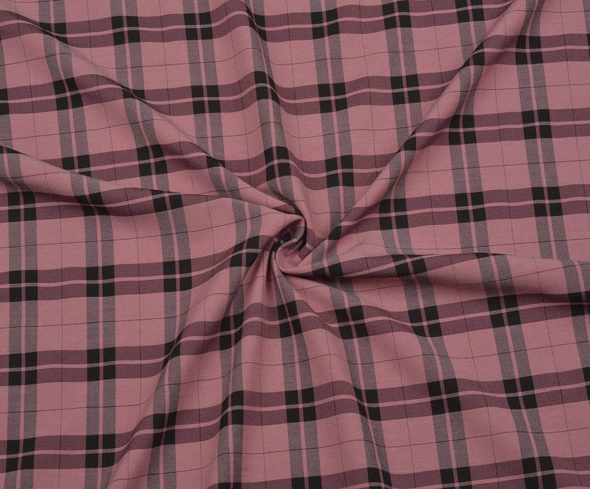 LİKRALI EKOSE DESENLİ KUMAŞ - PEMBE