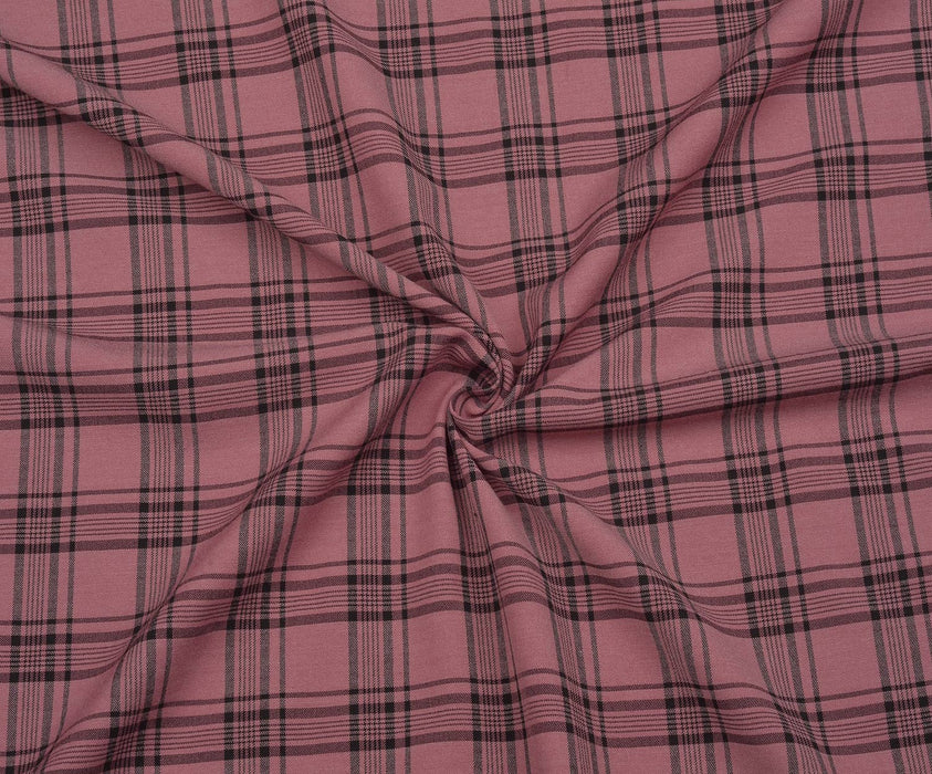 LİKRALI EKOSE DESENLİ KUMAŞ - PEMBE