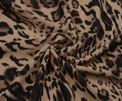 LEOPAR DESENLİ VİSKON KREP KUMAŞ - KARAMEL