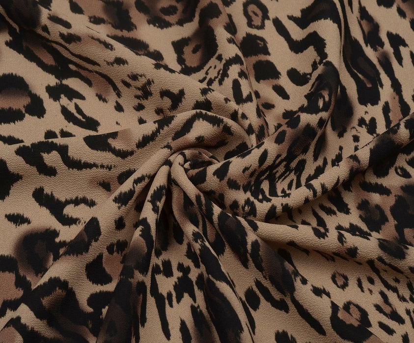 LEOPAR DESENLİ VİSKON KREP KUMAŞ - KARAMEL