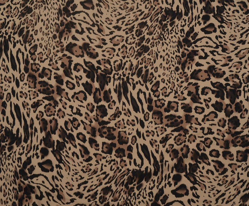 LEOPAR DESENLİ VİSKON KREP KUMAŞ - KARAMEL