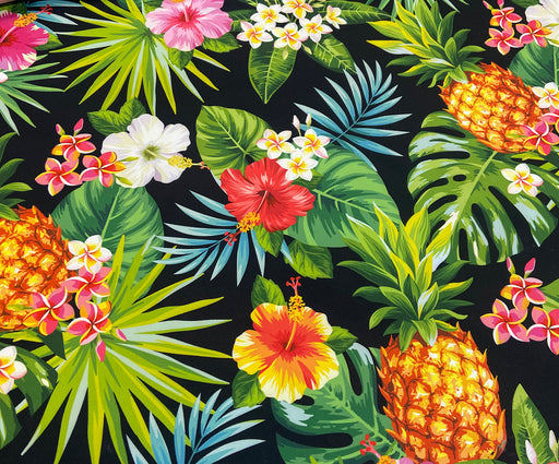 ANANAS VE TROPİK DİJİTAL BASKI KUMAŞ - SİYAH