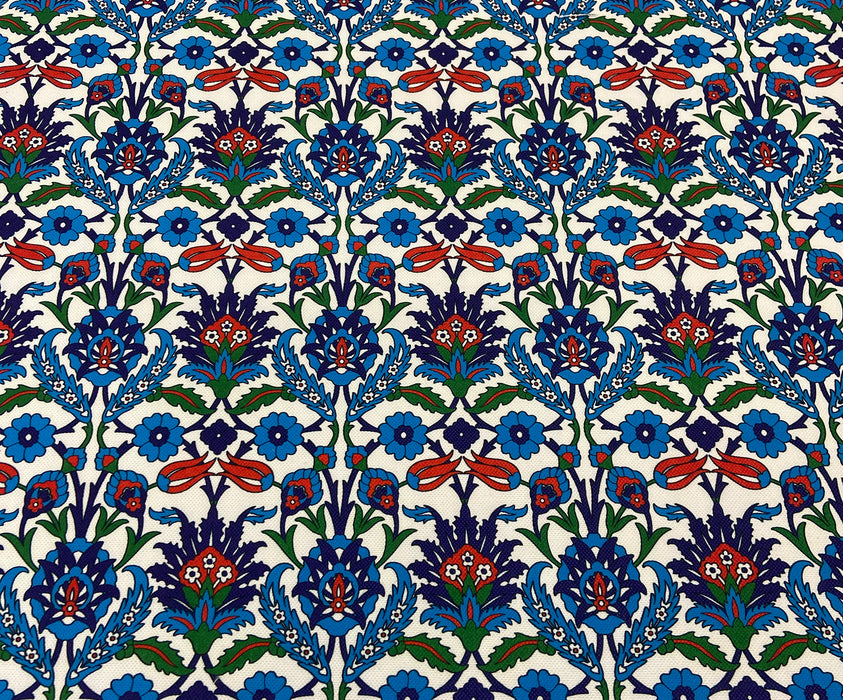 ÇİNİ DESENLİ DİJİTAL BASKI KUMAŞ - MAVİ