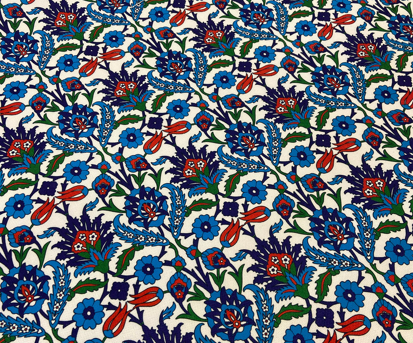 ÇİNİ DESENLİ DİJİTAL BASKI KUMAŞ - MAVİ
