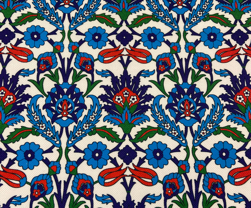 ÇİNİ DESENLİ DİJİTAL BASKI KUMAŞ - MAVİ