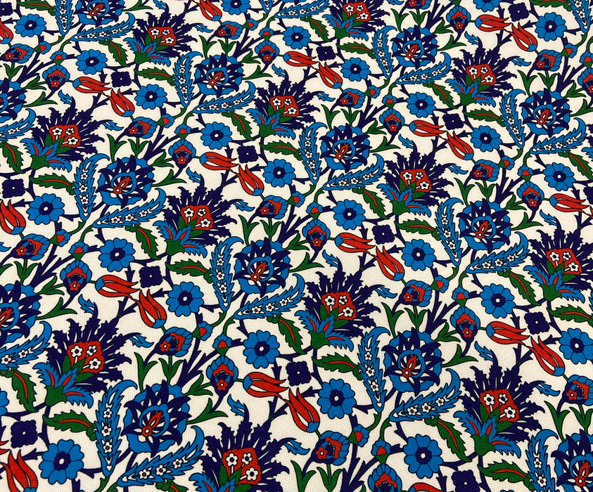 ÇİNİ DESENLİ DİJİTAL BASKI KUMAŞ - MAVİ