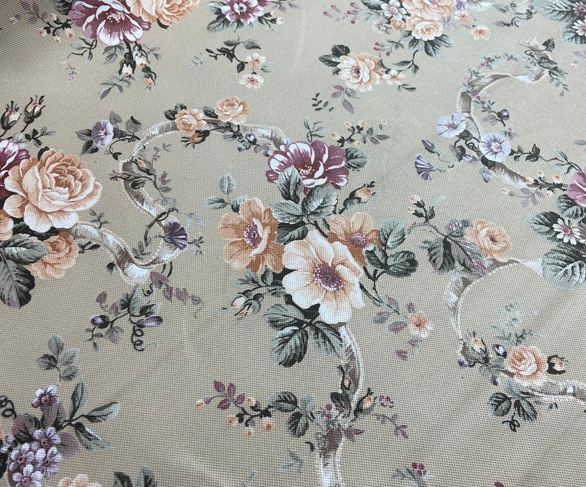 PASTEL ÇİÇEKLER DİJİTAL BASKI KUMAŞ - SU YEŞİLİ