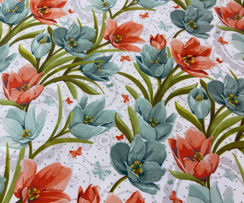 PASTEL ÇİÇEKLER DİJİTAL BASKI KUMAŞ - TURKUAZ