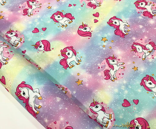 PEMBE UNİCORN DESENLİ DİJİTAL BASKI KUMAŞ - PEMBE