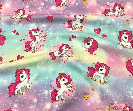 PEMBE UNİCORN DESENLİ DİJİTAL BASKI KUMAŞ - PEMBE