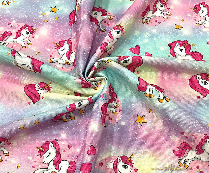 PEMBE UNİCORN DESENLİ DİJİTAL BASKI KUMAŞ - PEMBE