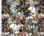 AFRİKA HAYVAN DESENLİ DİJİTAL BASKI KUMAŞ - GRİ