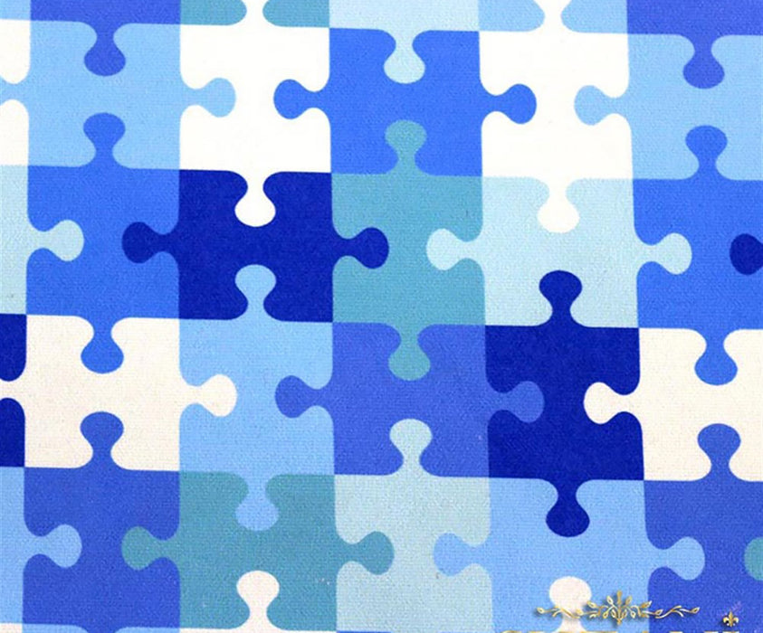PUZZLE BAKLAVA DESENLİ DİJİTAL BASKI KUMAŞ - MAVİ