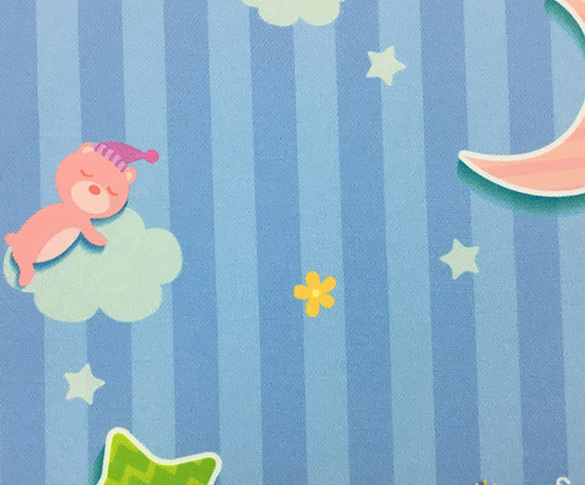 ÇİZGİLİ AYICIKLI DİJİTAL BASKI BEBEK KUMAŞI - MAVİ