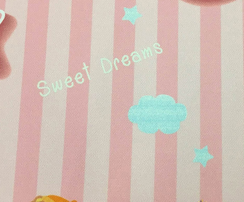 ÇİZGİLİ AYICIKLI DİJİTAL BASKI BEBEK KUMAŞI - PEMBE