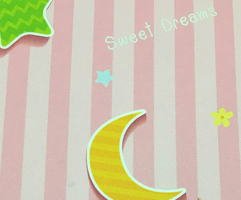 ÇİZGİLİ AYICIKLI DİJİTAL BASKI BEBEK KUMAŞI - PEMBE