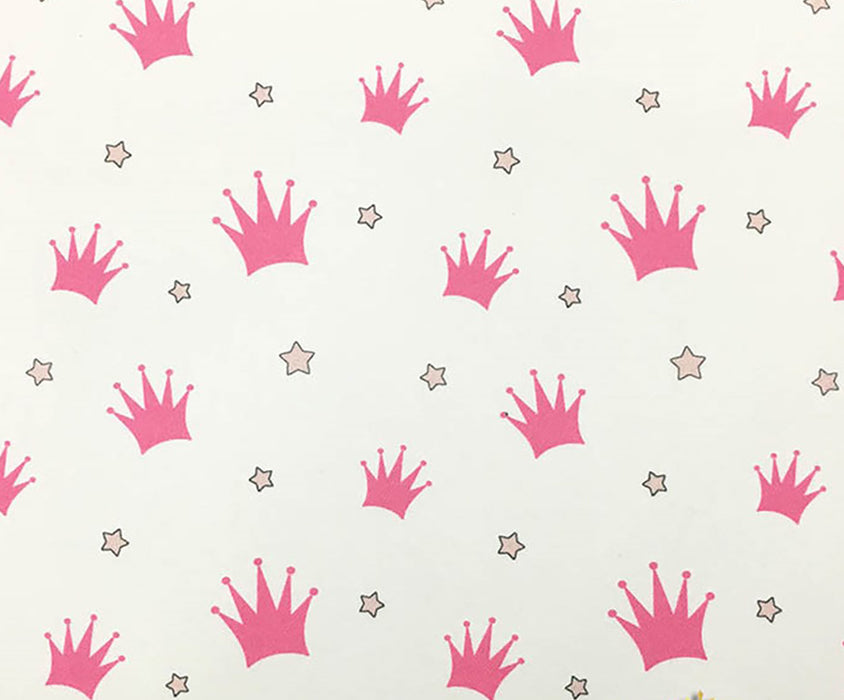 TAÇLI YILDIZLI DİJİTAL BASKI ÇOCUK KUMAŞI - PEMBE
