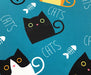 KEDİ DESENLİ DİJİTAL BASKI ÇOCUK ODASI KUMAŞI - TURKUAZ