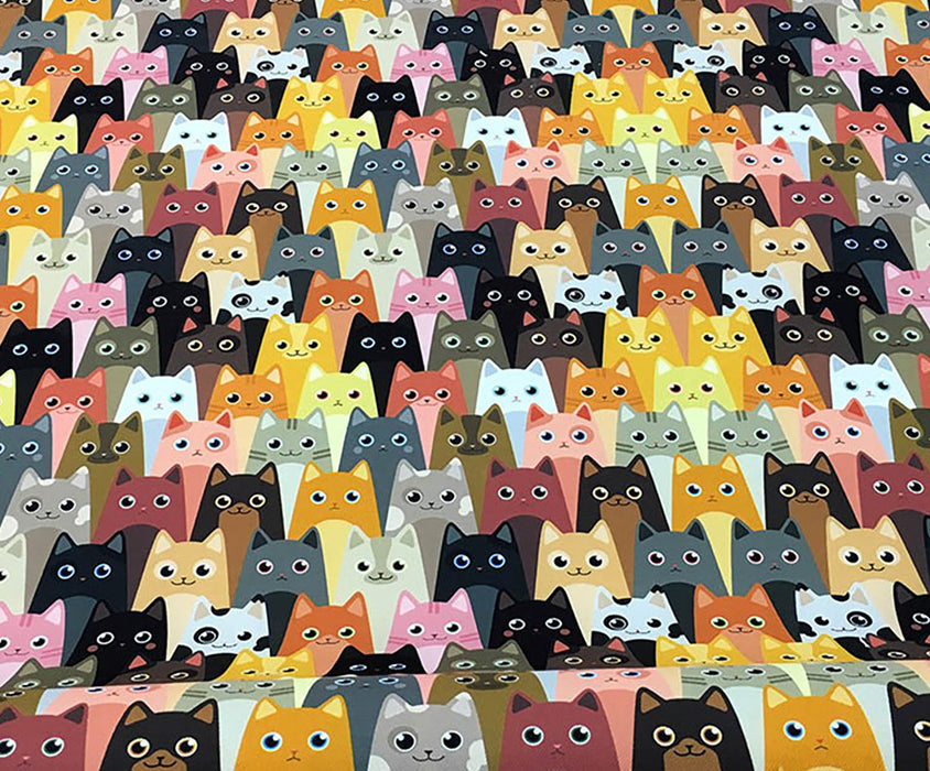 KEDİ DESENLİ DİJİTAL BASKI KUMAŞ - HARMONİ