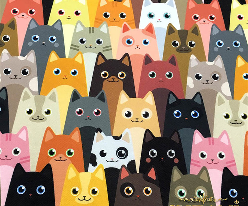 KEDİ DESENLİ DİJİTAL BASKI KUMAŞ - HARMONİ