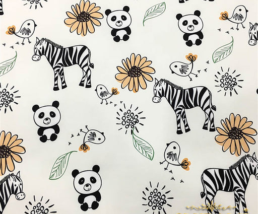 PANDA ZEBRA DESENLİ DİJİTAL BASKI ÇOCUK KUMAŞI - EKRU