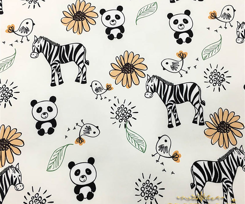 PANDA ZEBRA DESENLİ DİJİTAL BASKI ÇOCUK KUMAŞI - EKRU