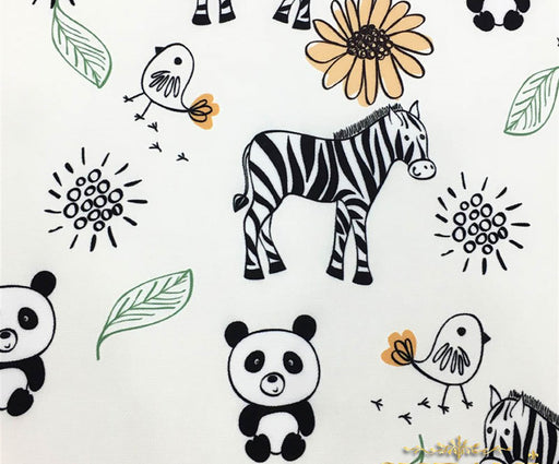 PANDA ZEBRA DESENLİ DİJİTAL BASKI ÇOCUK KUMAŞI - EKRU